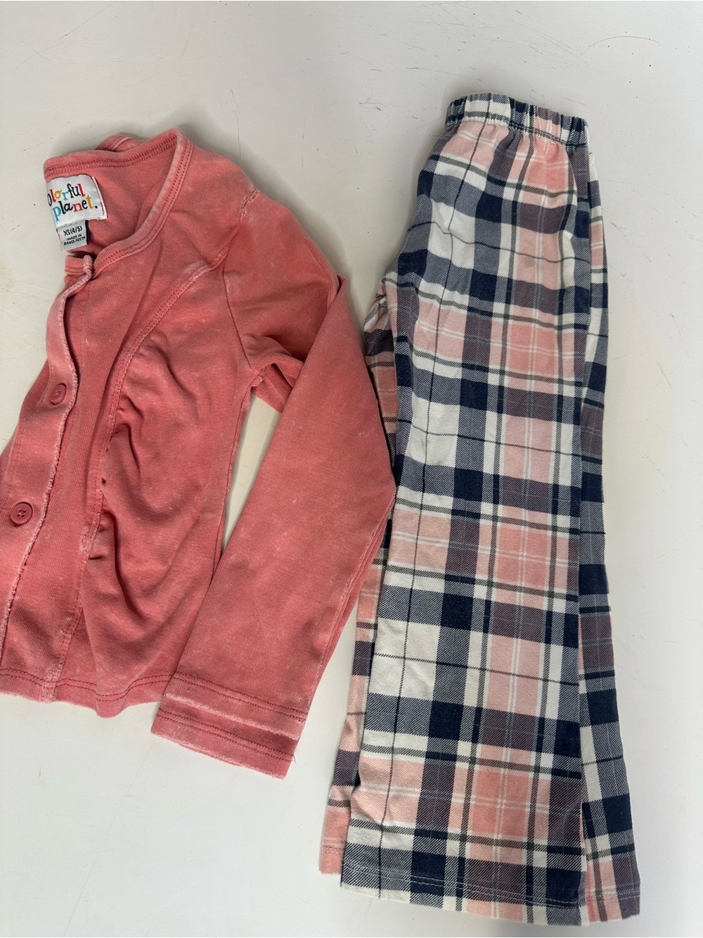 Tea Collection Pink and Navy Plaid Flannel Pajama Set